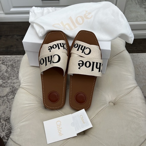 NEW IN A BOX AUTHENTIC CHLOE WOODY FLAT LOGO SANDALS SIZE 8 - Picture 6 of 6
